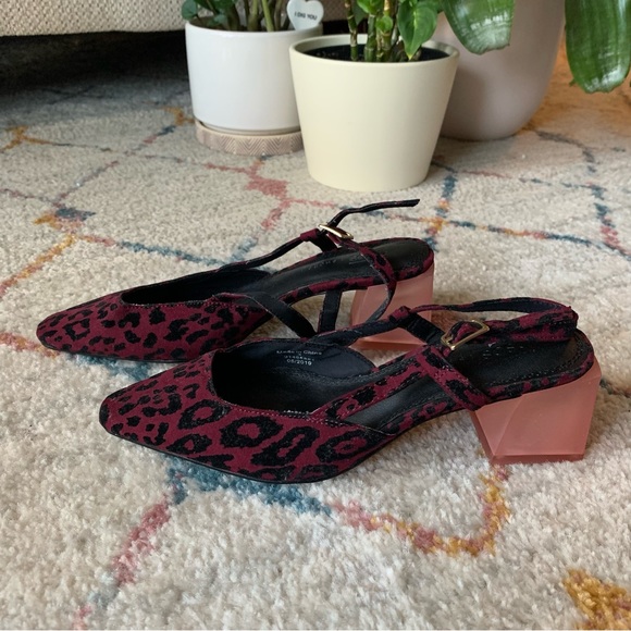 ASOS DESIGN Sleek Square Toe Slingback Mid-Heels in Burgundy Leopard - Picture 3 of 9